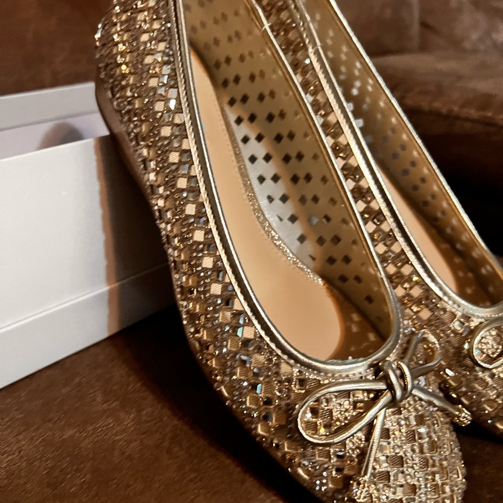Alex Marie Gold Flats with Bow Detail
